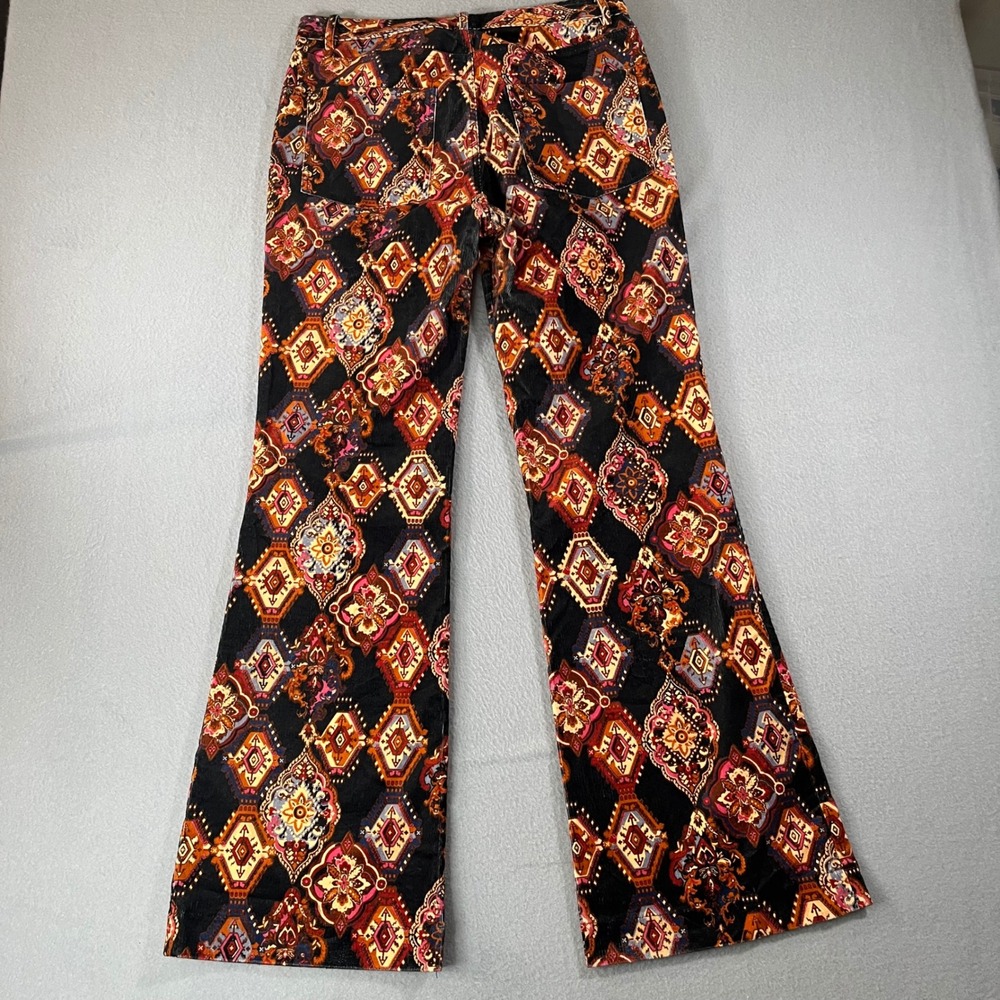 Cara Cara Alfie Women 10 Corduroy Flare Pants Black Aura emblem Geometric 70s - Picture 8 of 11